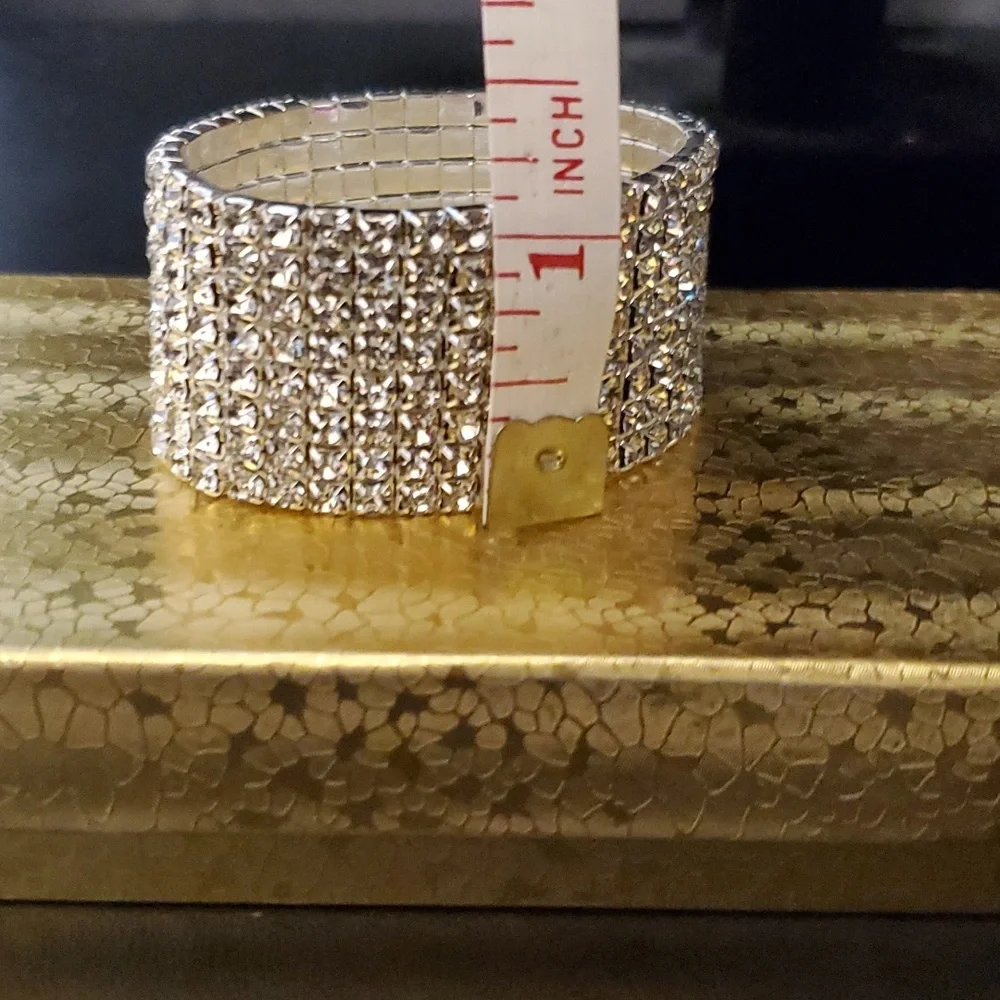 Wide Elastic Rhinestone Bracelet: Bridal Formal Special Occasion Competi… - Picture 4 of 4